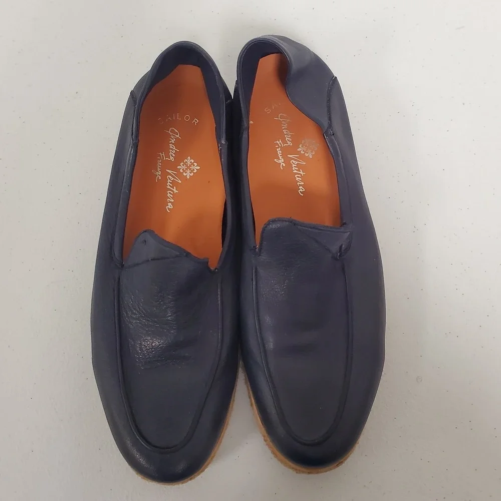 Andrea‎ Ventura Firenze Mens Sailor Shoes Size 41 Blue Leather Loafers Designer